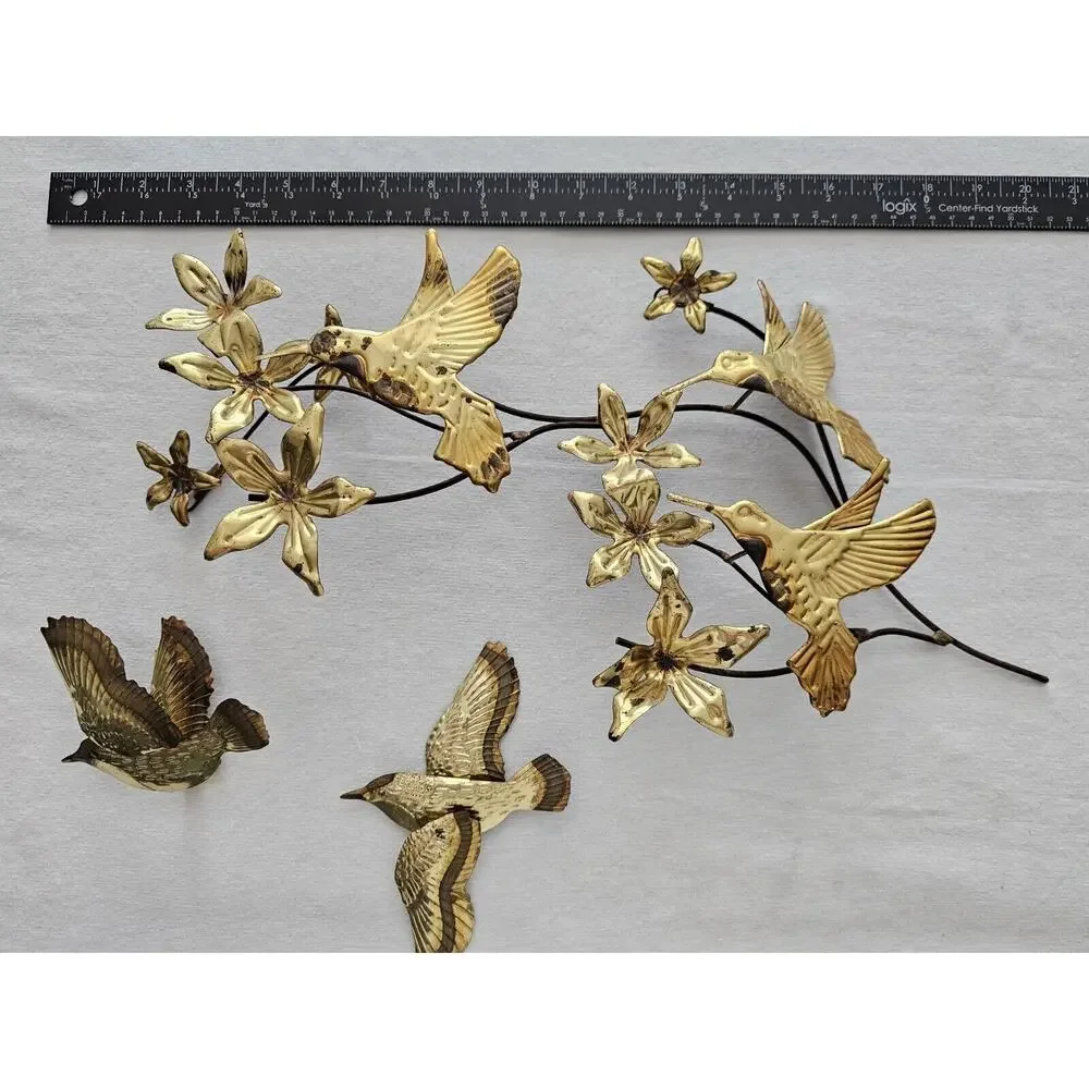 Vintage Homco Metal Wall Decor Hummingbirds Flowers Brass MCM Home Interiors Set
